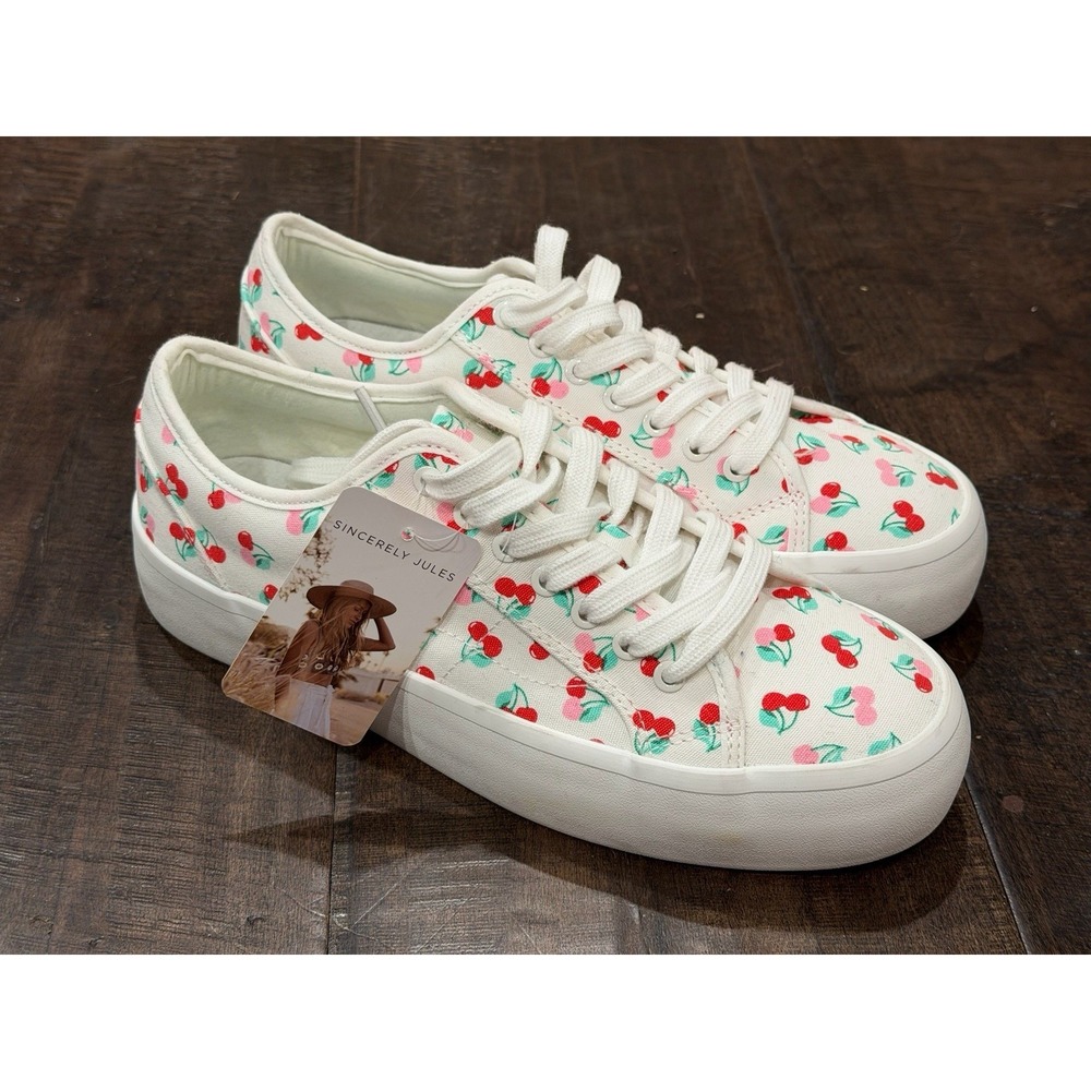 Sincerely Jules Sneaker‎ Cherry Print Pattern Platform Shoe Womens size 8 NWOB